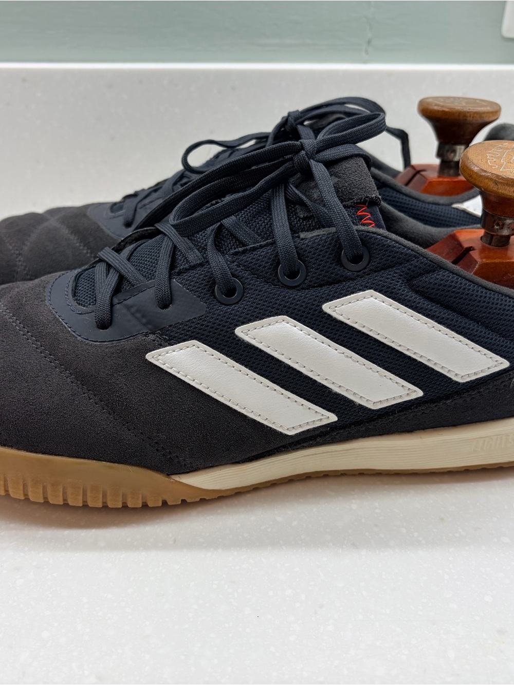 adidas Black Sneakers with White Three-Stripes and Gum Sole
